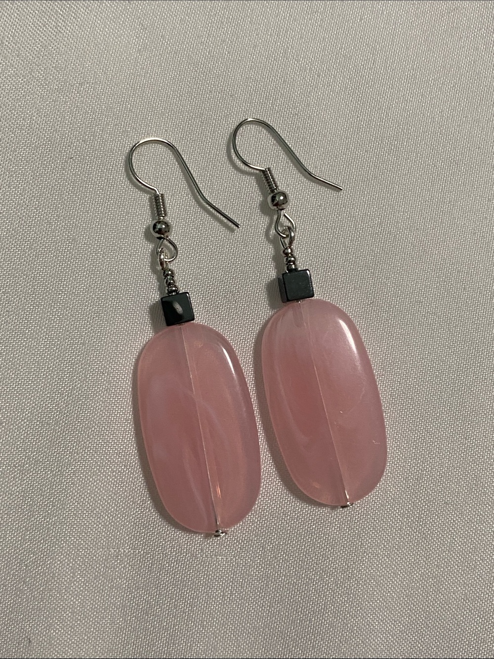 Delicate Pink Glass Drop Earrings with Silver Hooks